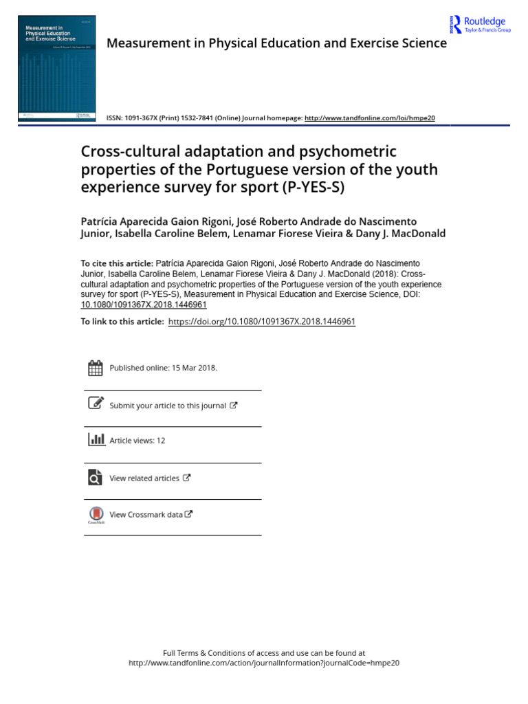 Cross Cultural Adaptation and Psychometric Properties of The Portuguese ...