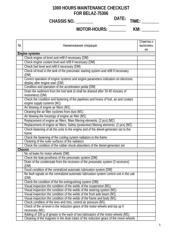 75306-1000 Motor-Hours Maintenance (M-3) - Checklist - Version 09-10 ...