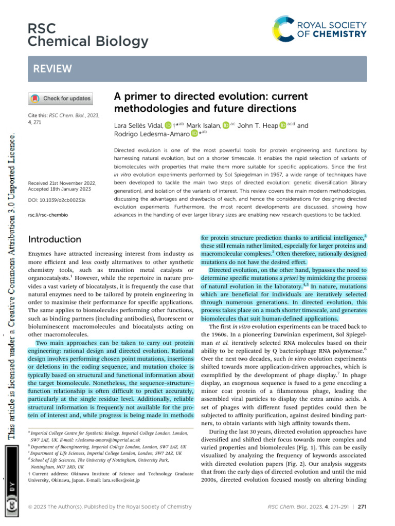 A Primer To Directed Evolution Current Methodologies | PDF | Dna ...