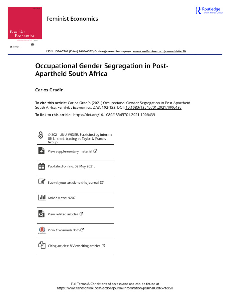 Occupational Gender Segregation in Post-Apartheid South Africa | PDF ...