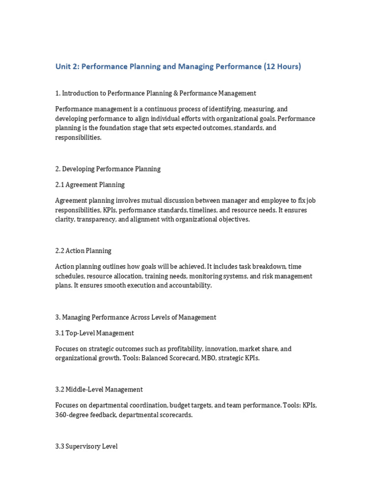 Unit 2 Performance Planning and Managing Performance | PDF ...