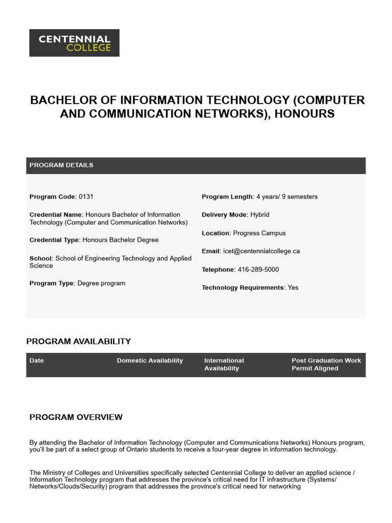 Honours Bachelor in IT Networks Program | PDF | Computer Network ...