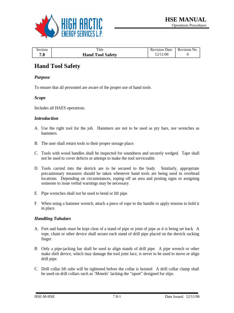 07.08 HAES Hand Tool Safety Rev.03-01 | PDF | Drill | Tools