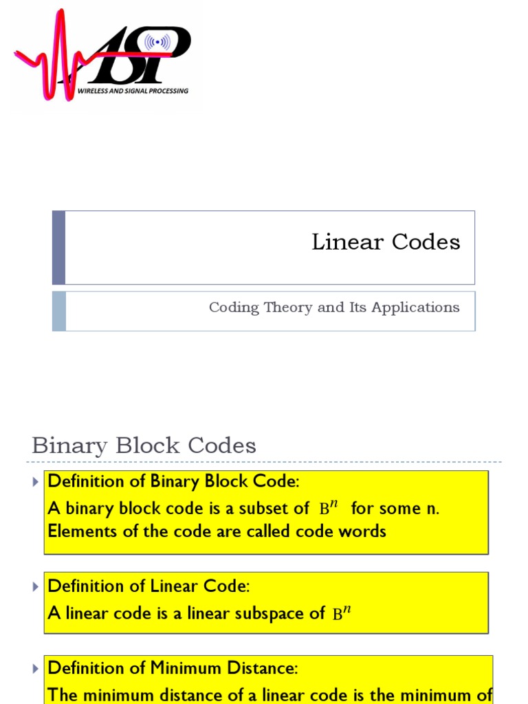Linear Codes: Coding Theory and Its Applications | PDF | Matrix ...