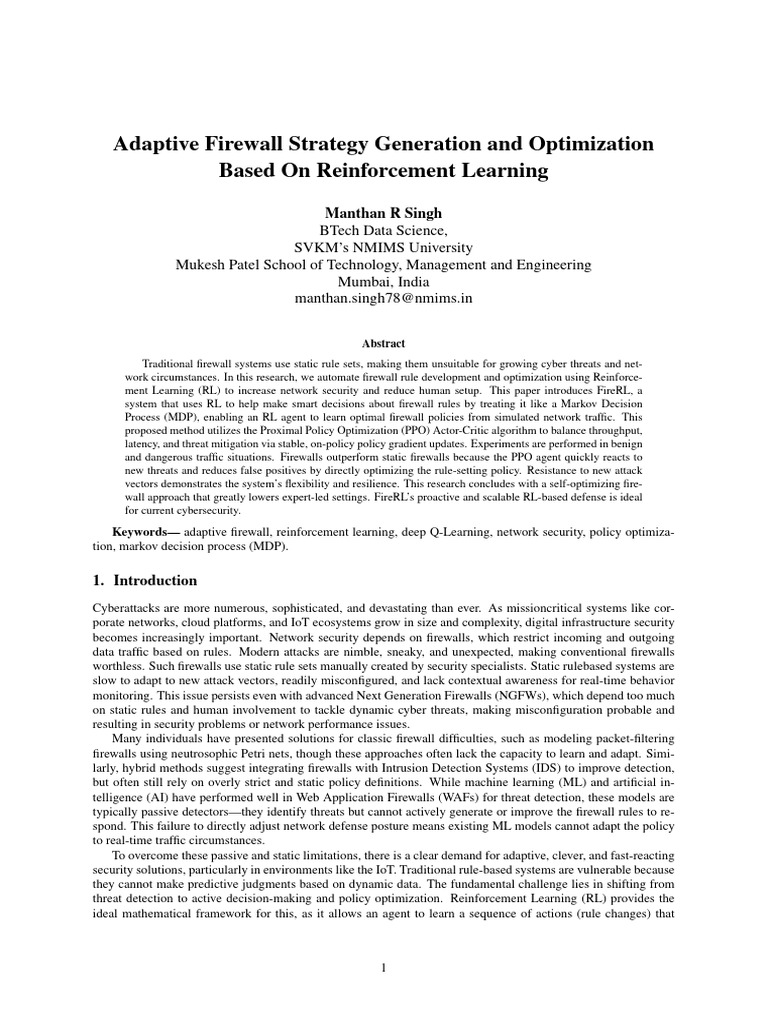 Adaptive Firewall Optimization with RL | PDF | Computing