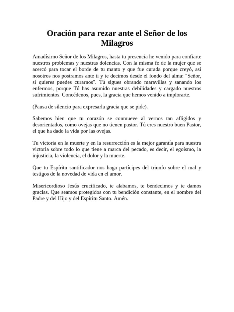 Oración de Sanación al Señor de los Milagros | PDF