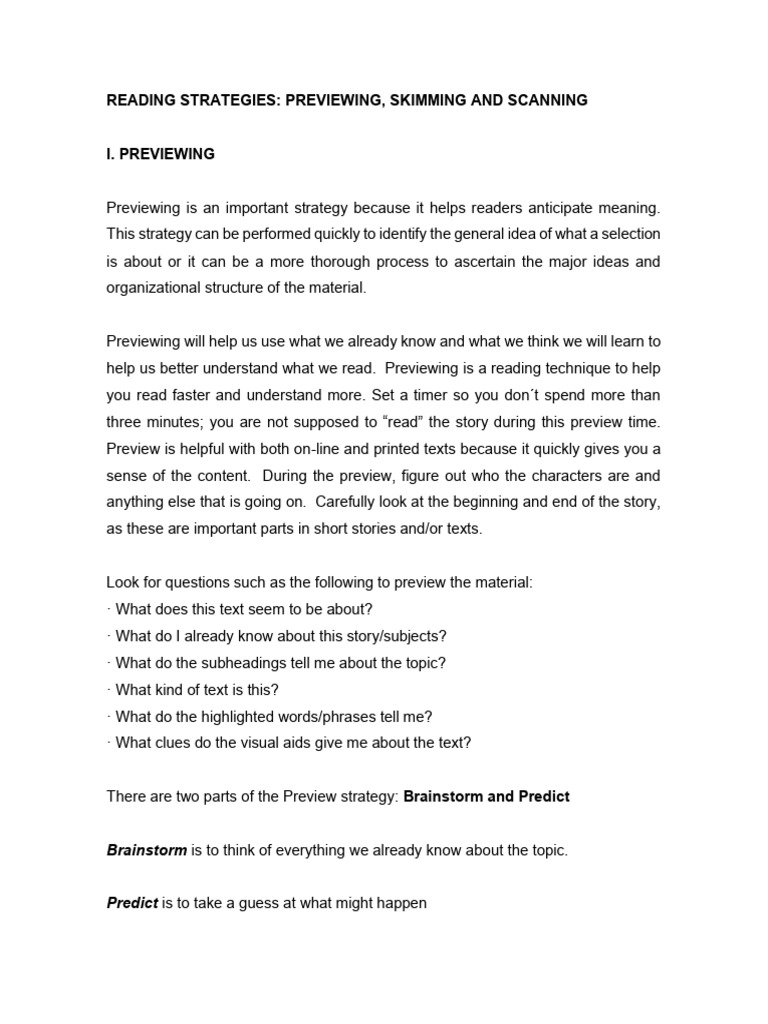 Effective Reading Strategies: Previewing, Skimming, Scanning | PDF ...