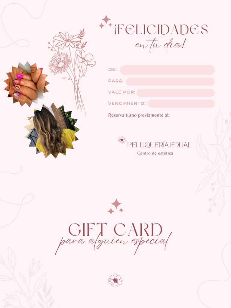Tarjeta Gift Card Centro de Estética Minimalista Rosa | PDF