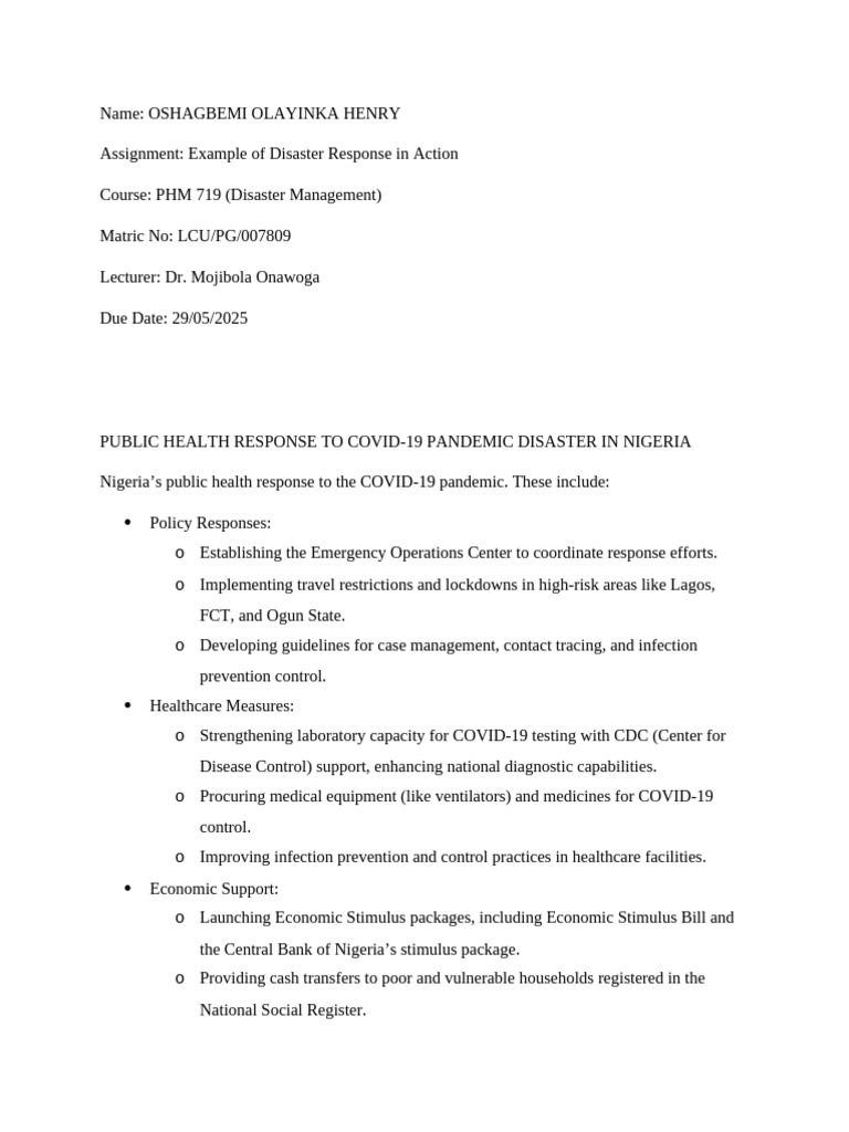 Assignemnt On Examples of Disaster Response in Action by OSHAGBEMI ...