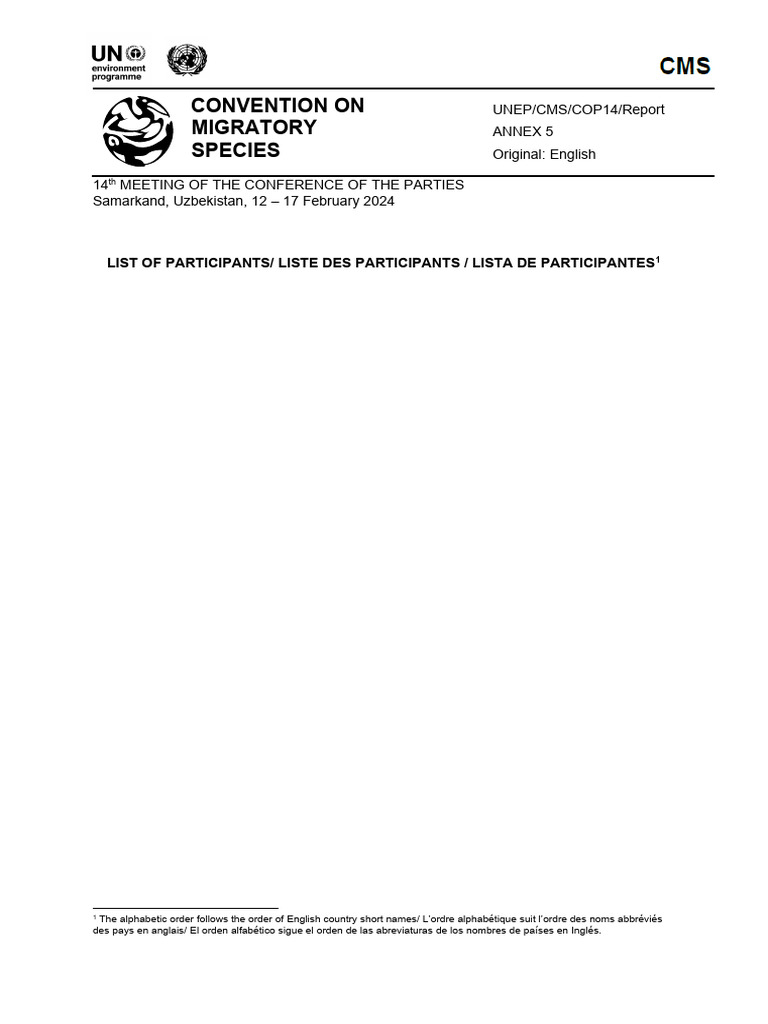 CMS COP14 Participants List | PDF | Environmental Protection | Natural ...
