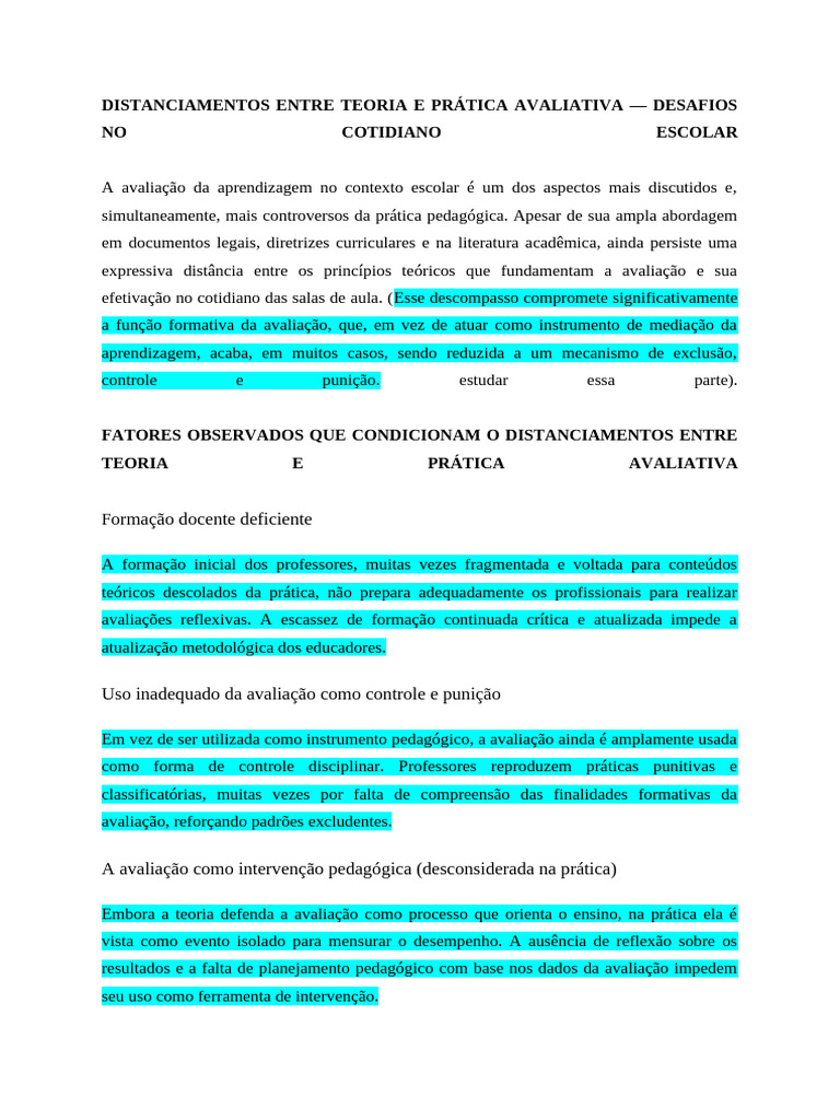 Item 3 - Distanciamentos Entre Teoria e Prática Avaliativa - Desafios ...