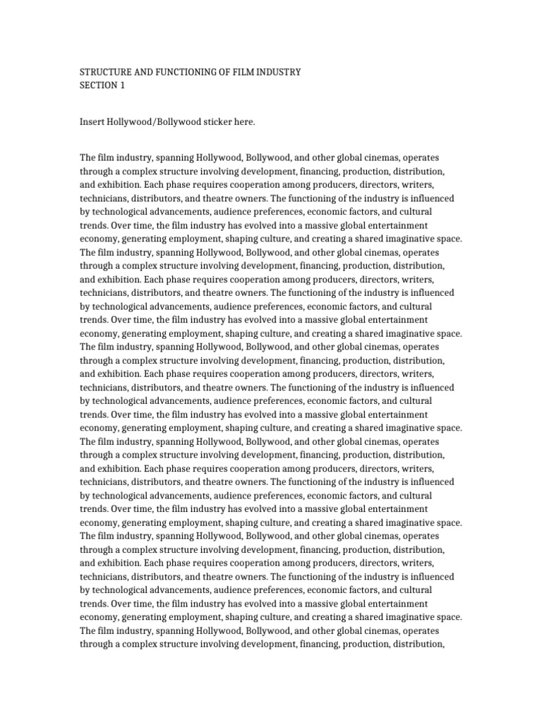 Film Industry Structure and Dynamics | PDF | Entertainment | Cinema Of ...