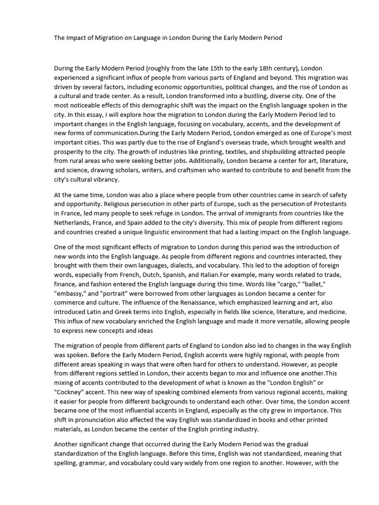 The Impact of Migration on Language in London During the Early Modern ...