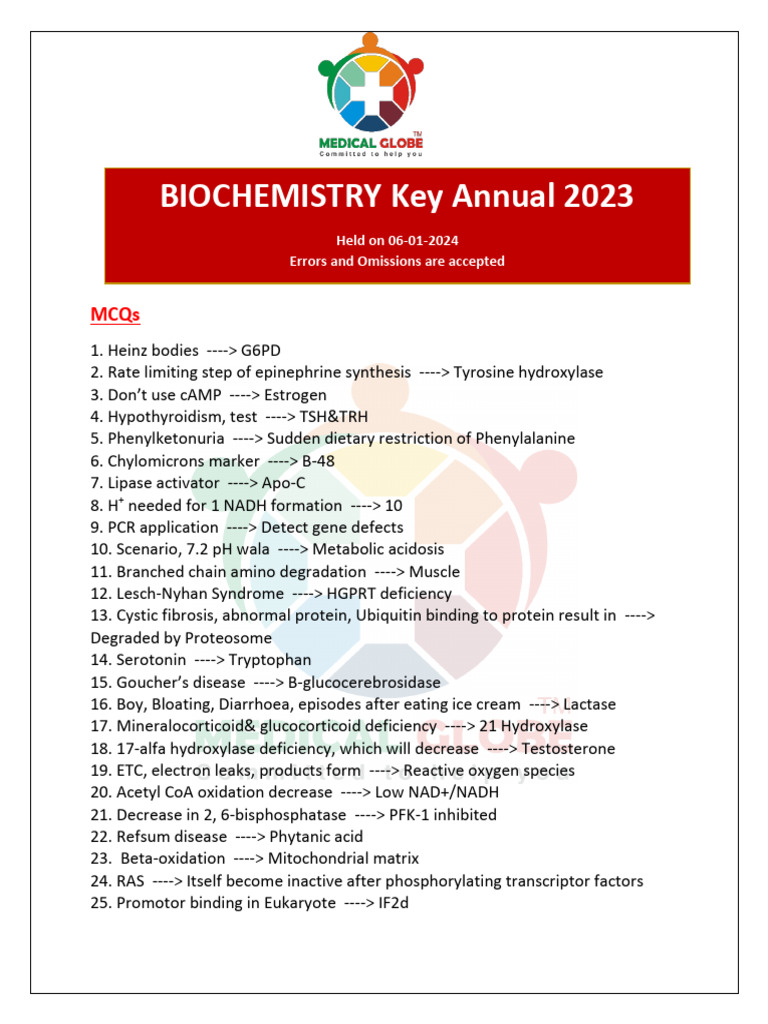 Biochem Key Annual 2023 | PDF | Nicotinamide Adenine Dinucleotide ...