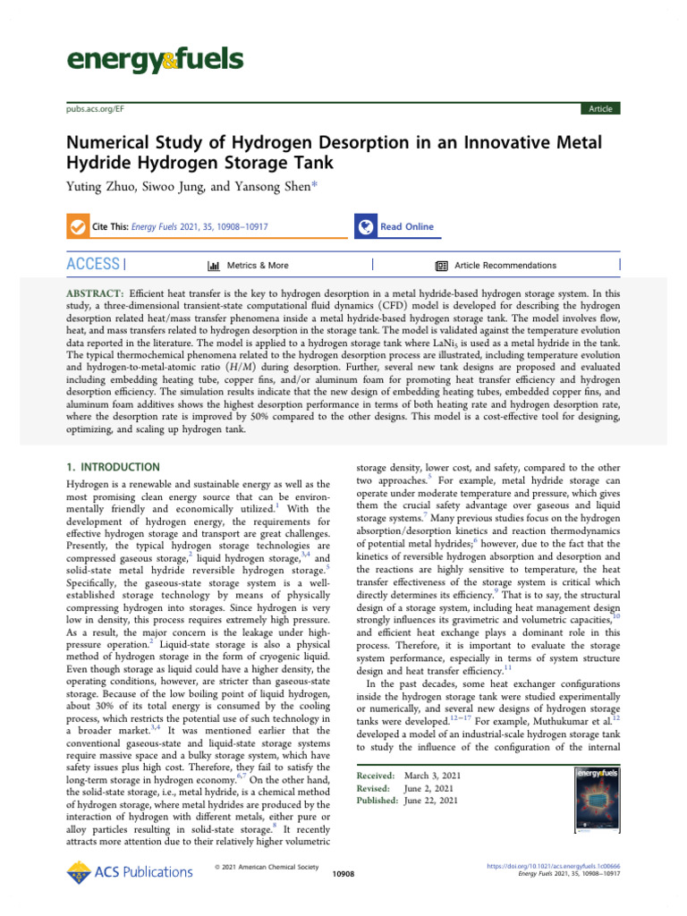 Numerical Study of Hydrogen Desorption in An Innovative Metal | PDF ...