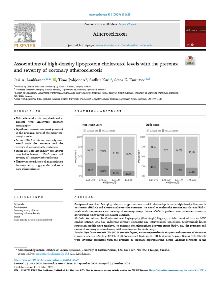 HDL-C Levels and Coronary Atherosclerosis | PDF | High Density ...