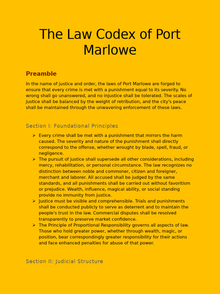 The Law Codex of Port Marlowe | PDF | Assault | Crimes