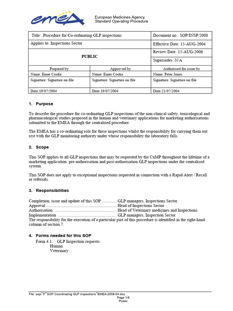 GLP Inspection Coordination Procedure | PDF