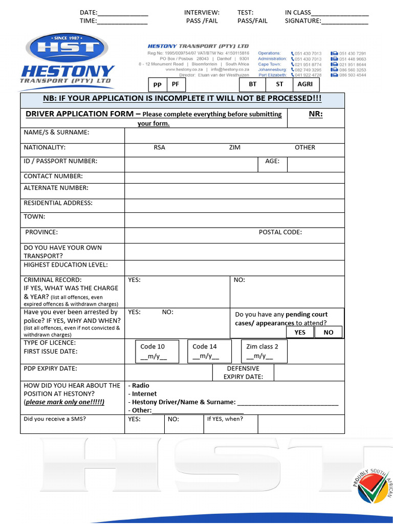 Driver Application Form Template | PDF | Justice | Crime & Violence
