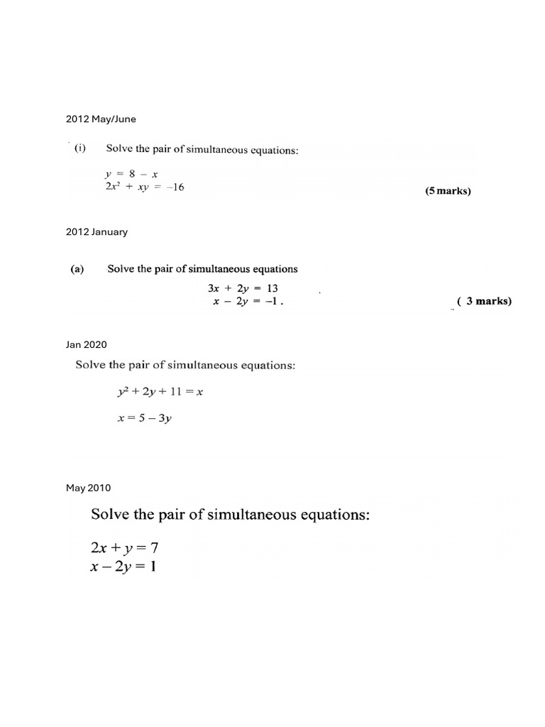 CXC Simultaneous Questions | PDF