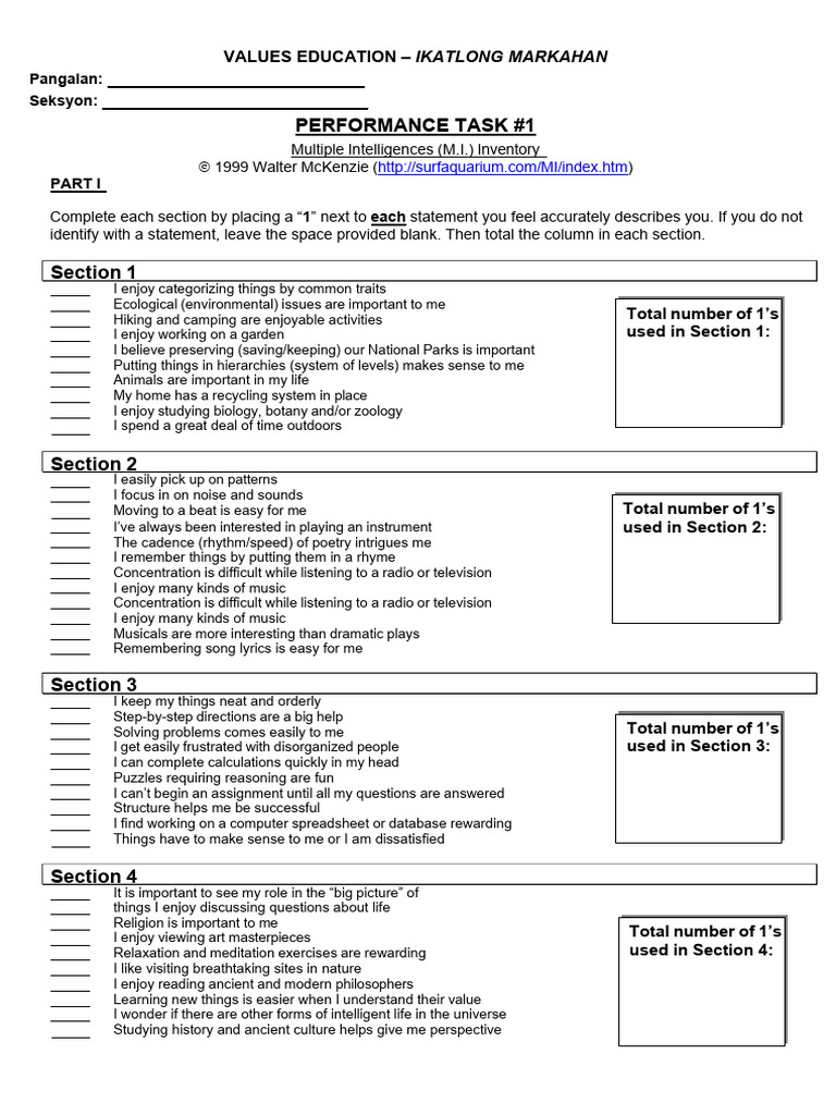 Multiple Intelligences Inventory Guide | PDF | Learning Styles ...