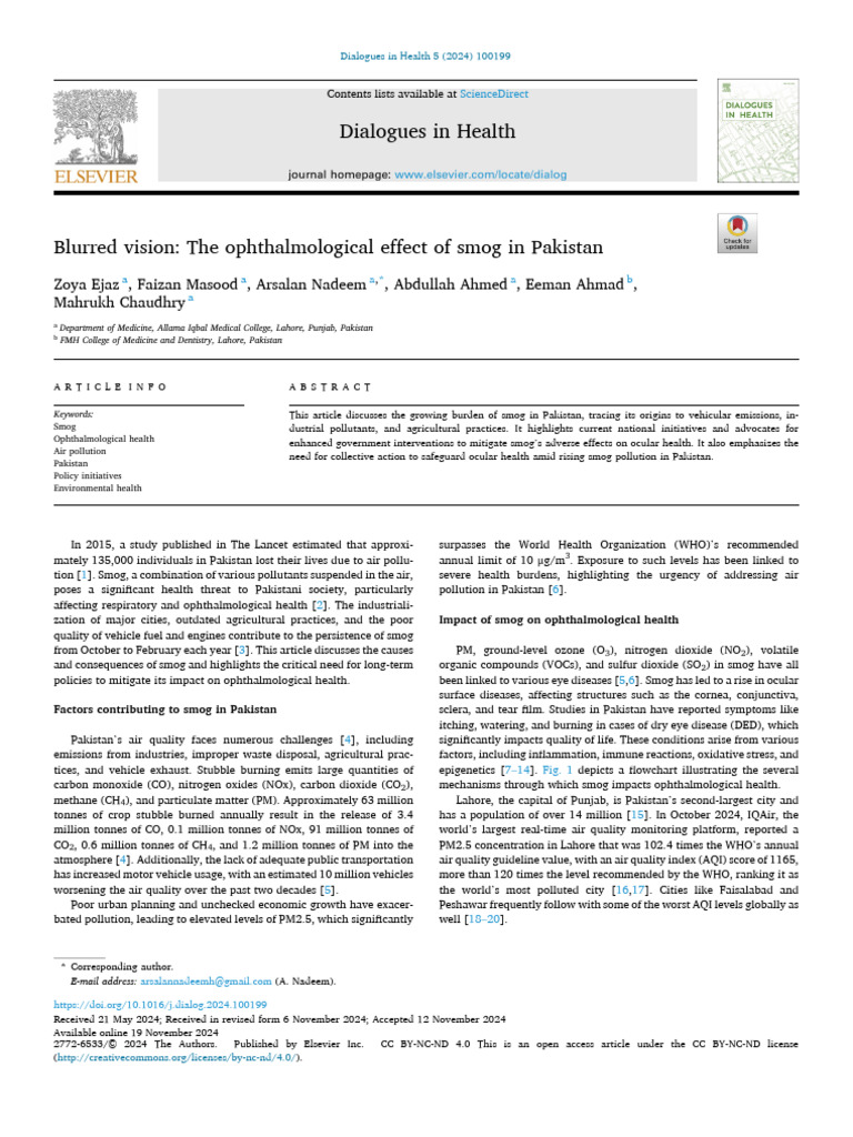 Opthamological Effect of Smog | PDF | Smog | Air Pollution