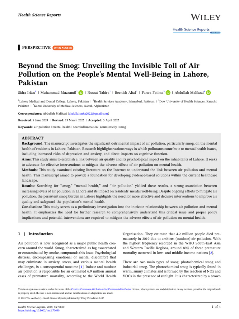 Mental Well Being in Lahore Smog | PDF | Air Pollution | Smog