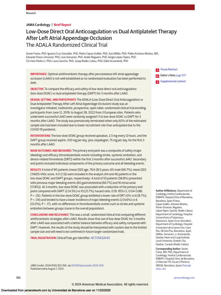Low-Dose DOAC vs DAPT After LAAO Trial | PDF | Medical Specialties ...
