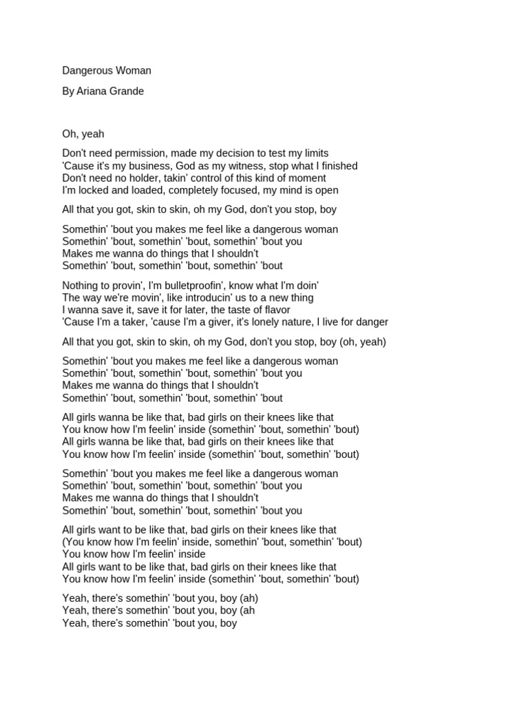 Ariana Grande's "Dangerous Woman" Lyrics | PDF