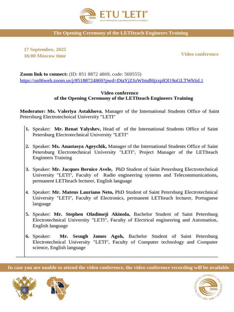 Program the Opening Ceremony of the LETIteach Engineers Training 2025 | PDF