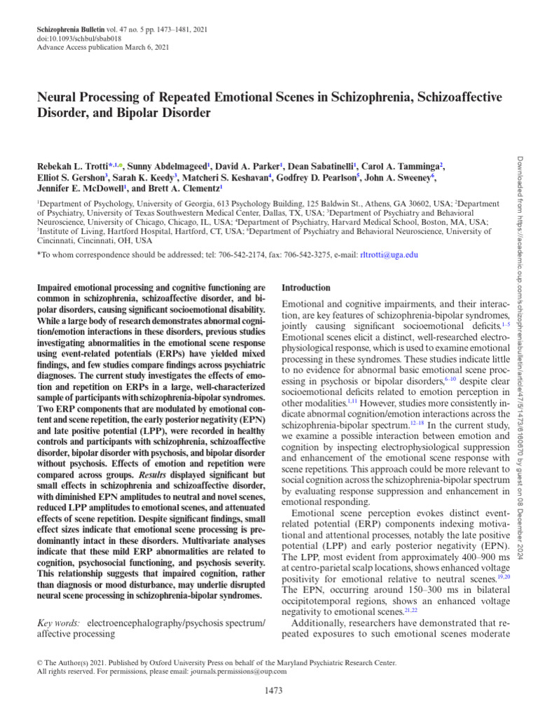 Neural Processing in Schizophrenia & Bipolar | PDF | Psychosis | Mental ...