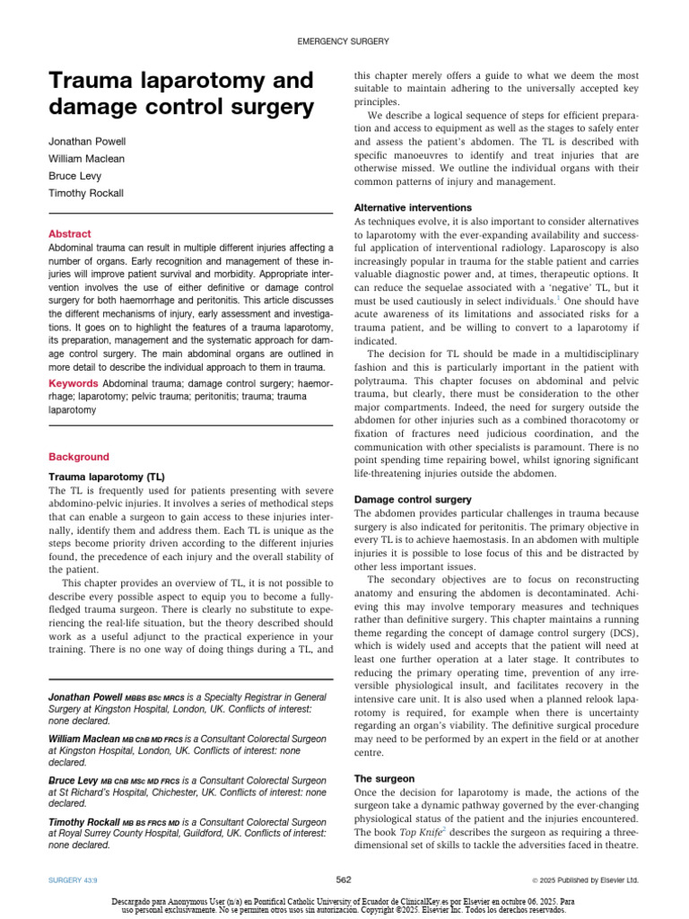 Trauma Laparotomy and Damage Control Surgery | PDF | Liver | Large ...