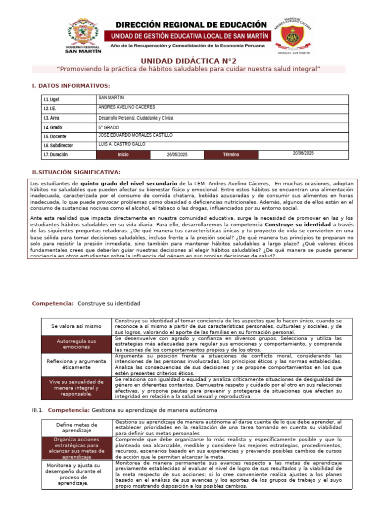 UNIDAD 2 - 5°GRADO - DPCC | PDF | Aprendizaje | Las emociones