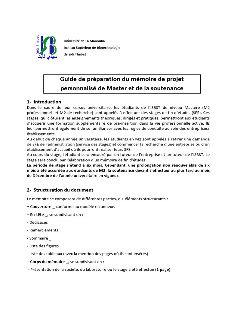 Guide de mémoire de Master ISBST | PDF