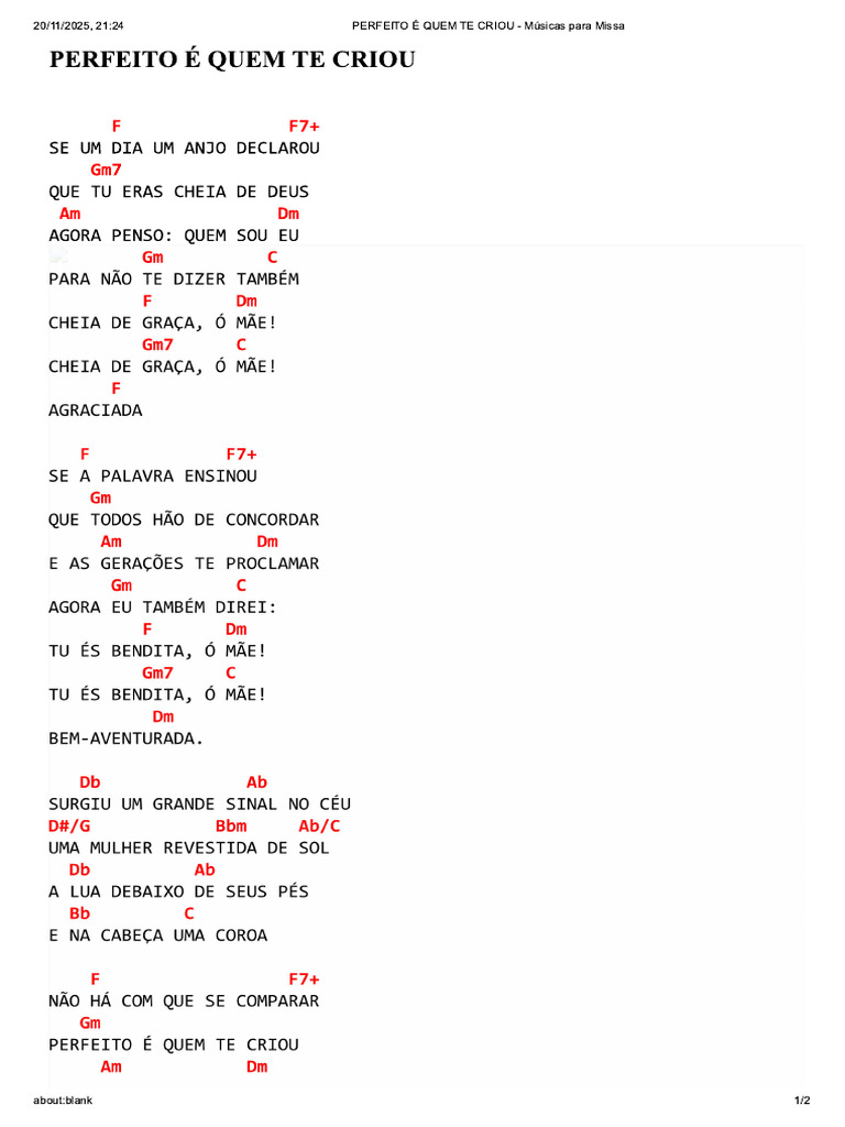 Perfeito É Quem Te Criou - Músicas para Missa | PDF