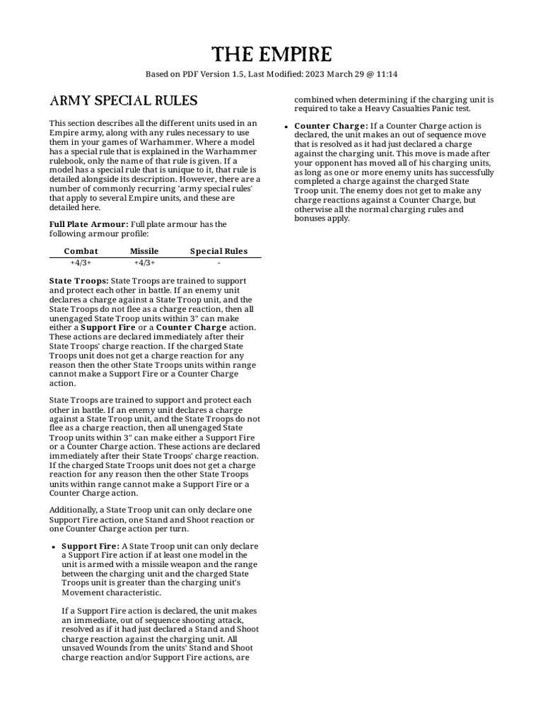 Empire Army Special Rules Guide | PDF | Armour | Infantry