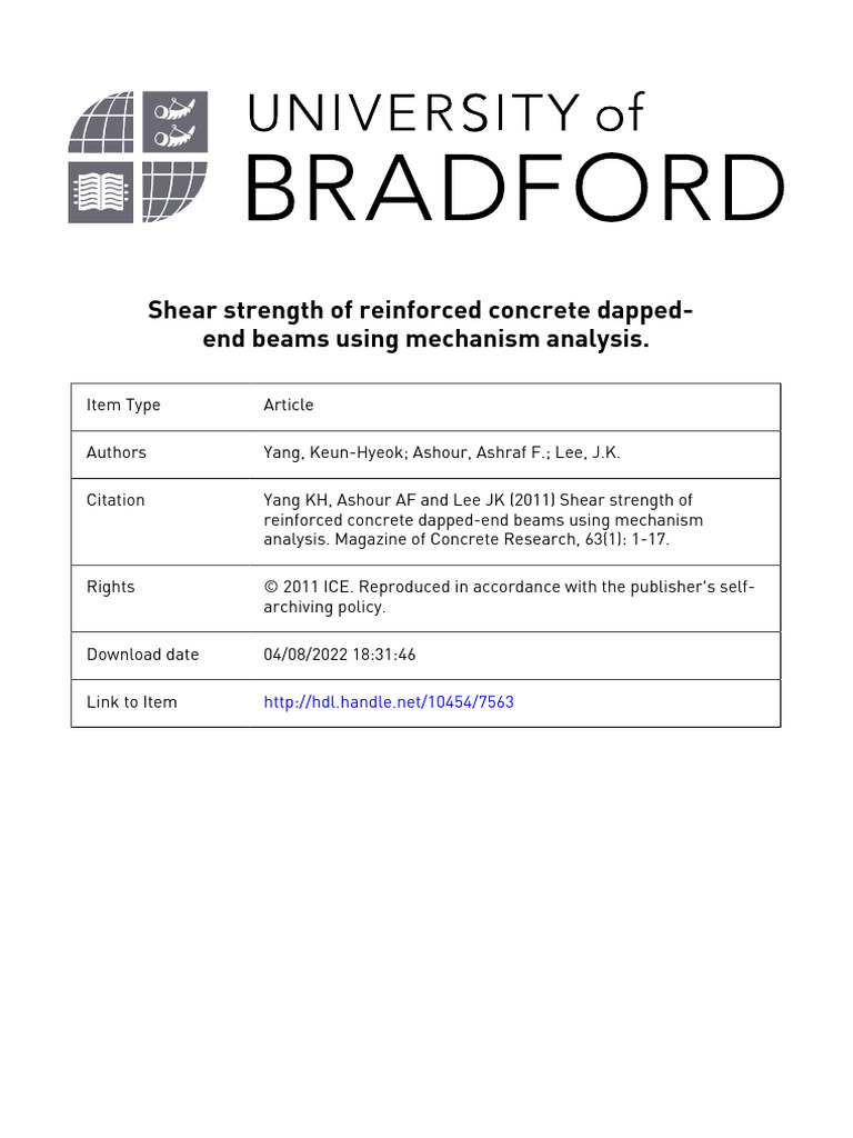 Shear Strength of Reinforced Concrete Dapped End Beams Using 43rp0enke7 ...