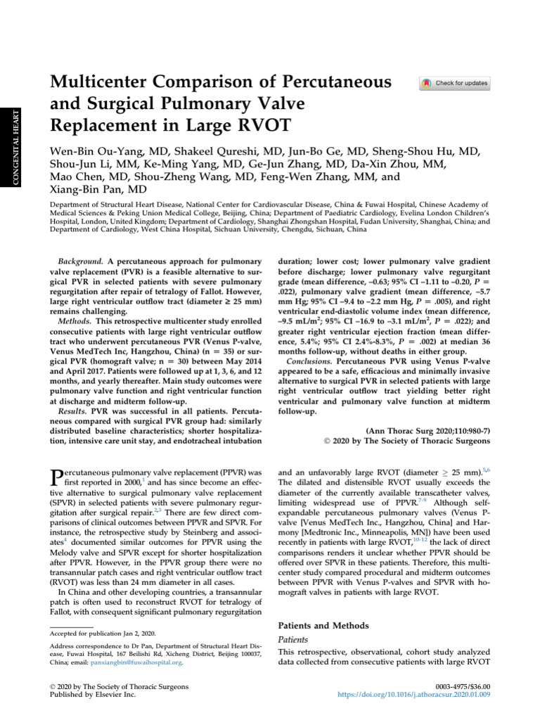 Multicenter Comparison of Percutaneous and Surgical Pulmonary Valve ...