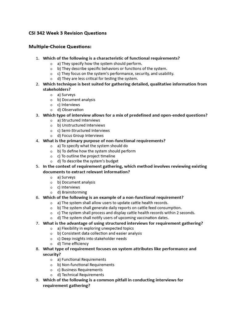 CSI 342 Week 3 Revision Questions | PDF | Focus Group | System