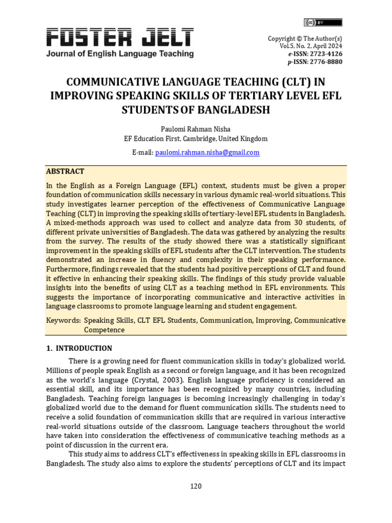 CLT's Impact on EFL Speaking Skills in Bangladesh | PDF | English As A ...
