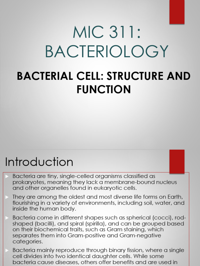 Mic 311 - Bacteriology Lecture 3 & 4 | PDF | Bacteria | Cell (Biology)