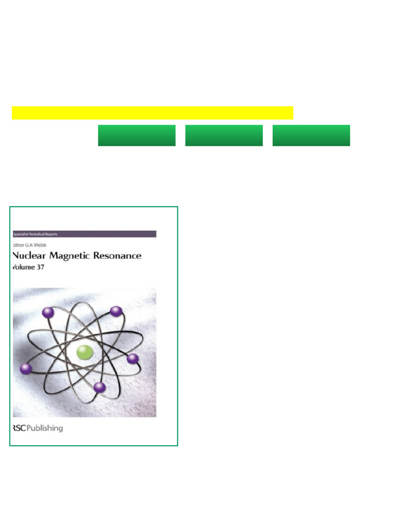 Nuclear Magnetic Resonance Volume 37 Specialist Periodical Reports 1st ...