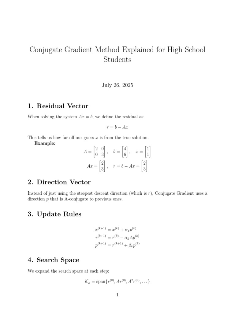Conjugate Gradient Method for Students | PDF