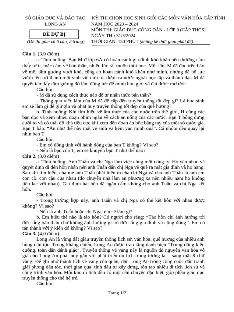 ĐỀ DỰ BỊ GDCD | PDF
