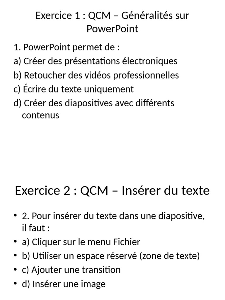 QCM PowerPoint : Concepts et Pratiques | PDF