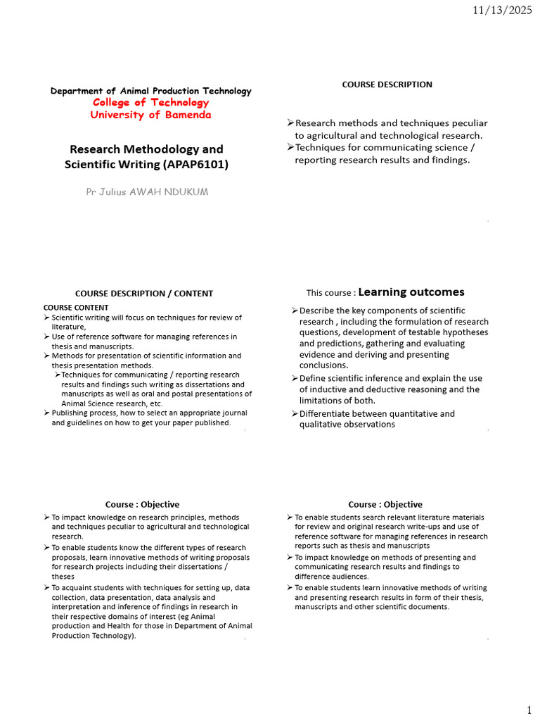 Lecture Note Research Methodology MSC 1 COLTECH UBa November 2025 | PDF ...