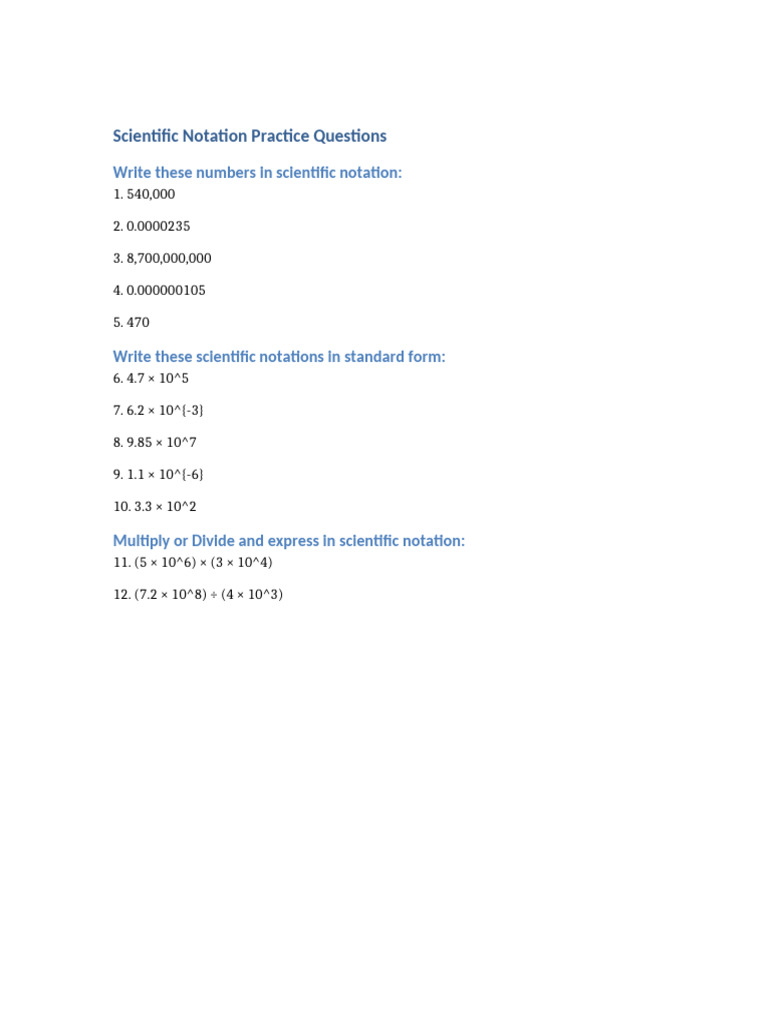 Scientific Notation Practice Questions | PDF