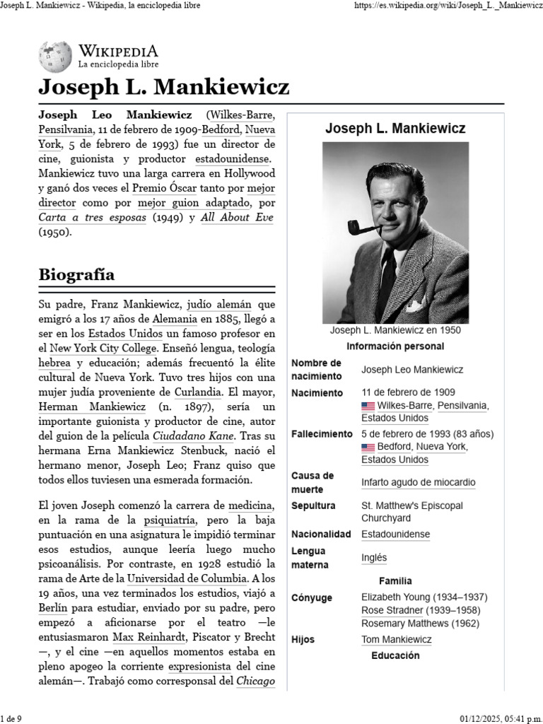 Joseph L. Mankiewicz - Wikipedia, La Enciclopedia Libre | PDF