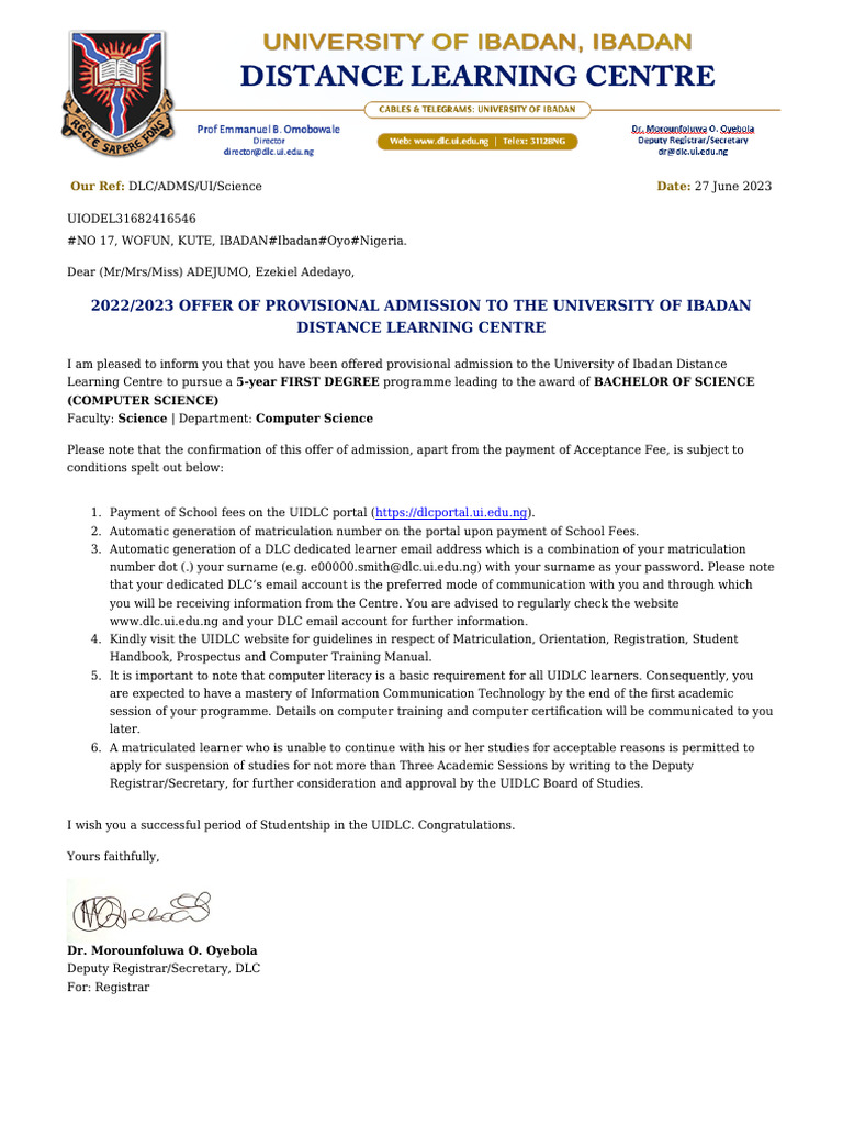 Provisional Admission to UI Distance Learning | PDF