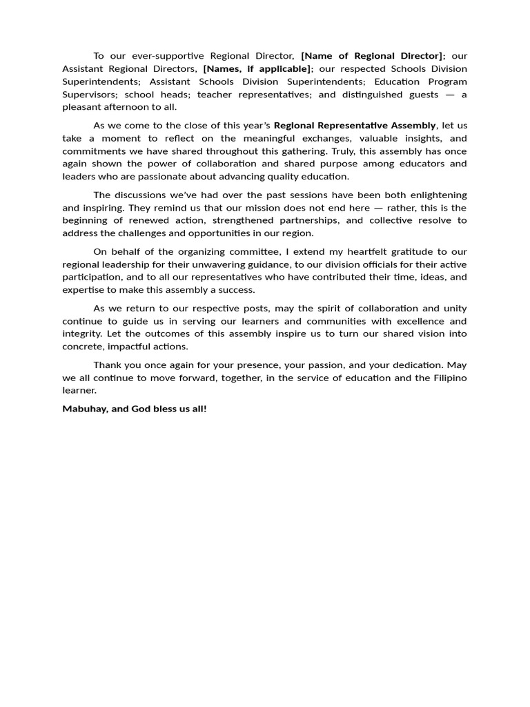 Regional Assembly Reflections and Actions | PDF